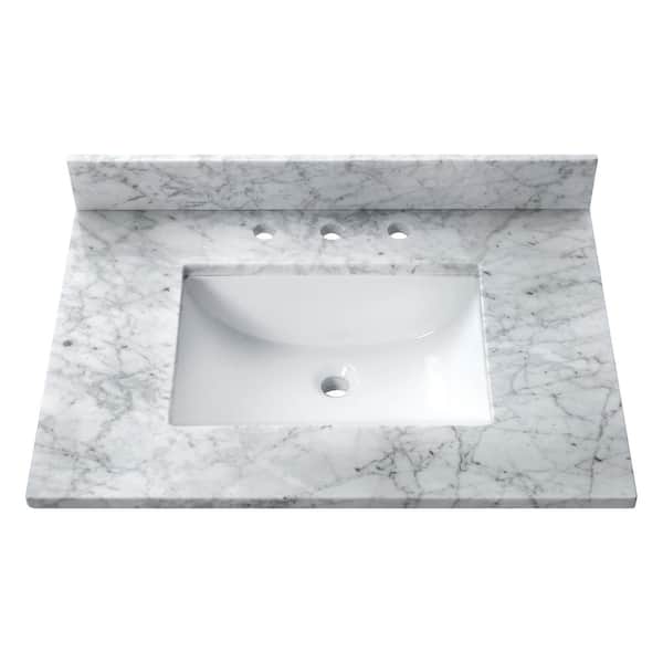 31 in. W x 22 in. D Marble White Rectangular Single Sink Bathroom Vanity Top in Carrara White