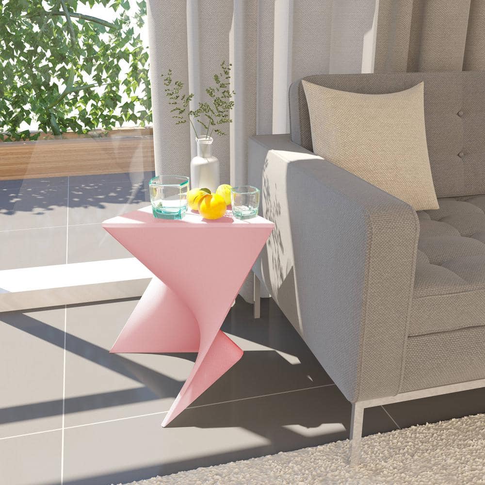 Pink Triangular Modern Plastic Side Tables Set of 4