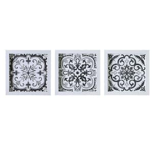 Anky 3-Piece Framed Art Print 13.75 in. x 13.75 in. Distressed Black and White Medallion Tile Wall Decor Set