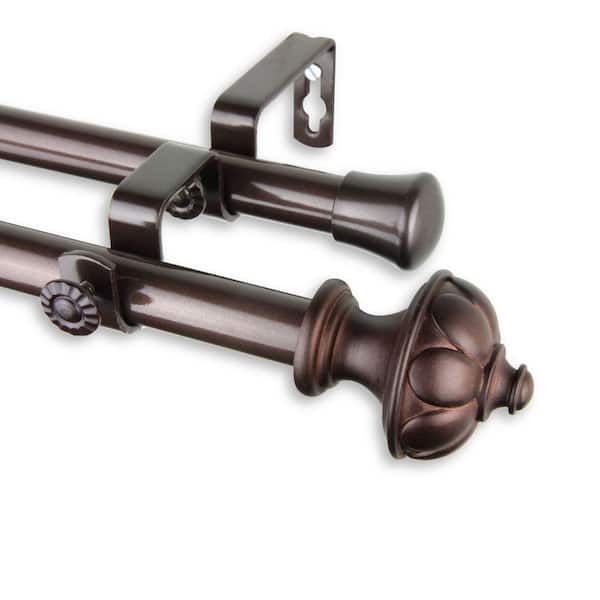 Rod Desyne 66 in. - 120 in. Telescoping Double Curtain Rod Kit in Cocoa with Sierra Finial