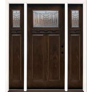 63.5 in.x81.625in.Phoenix Patina Craftsman Stained Chestnut Mahogany Left-Hd Fiberglass Prehung Front Door w/Sidelites