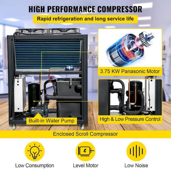 Air Cooled Water Chiller 5 Ton Portable 5Hp 53L Tank Industrial Chiller Finned Condenser for Cooling Water