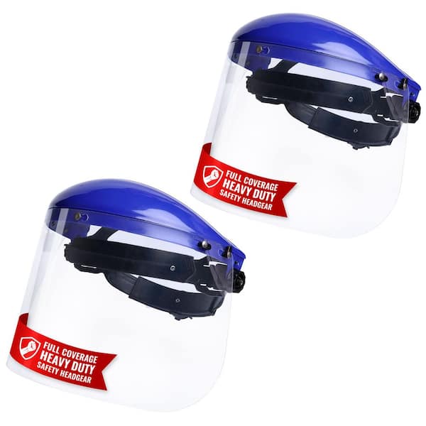 Blue, Safety Headgear with Clear Polycarbonate Face Shield, Replaceable sweatband, Ratchet Suspension (2-Pack)