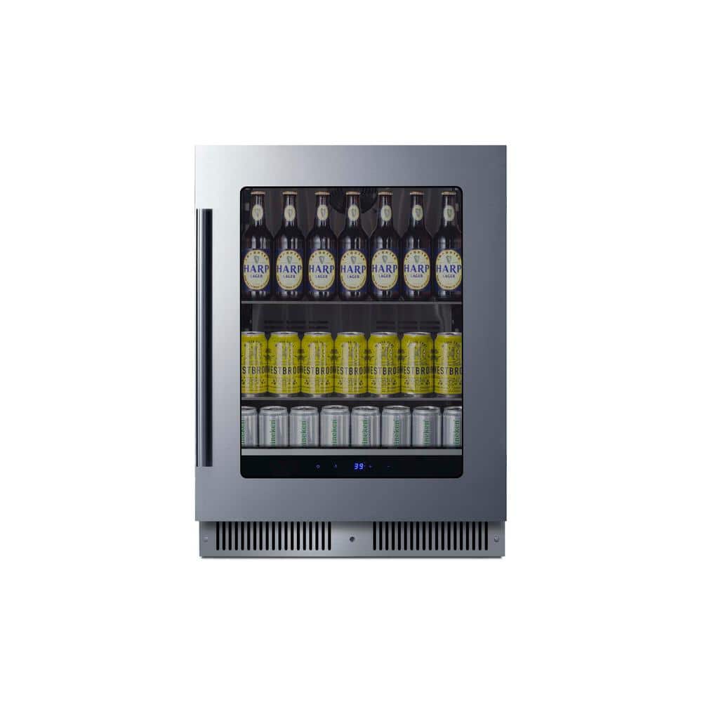 Stainless Steel 24-Inch Built-In Beverage Refrigerator with Glass Door