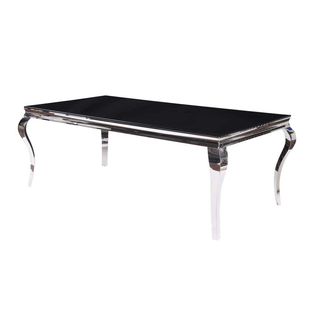 Fabiola Rectangular Black Glass Dining Table with Stainless Steel Legs