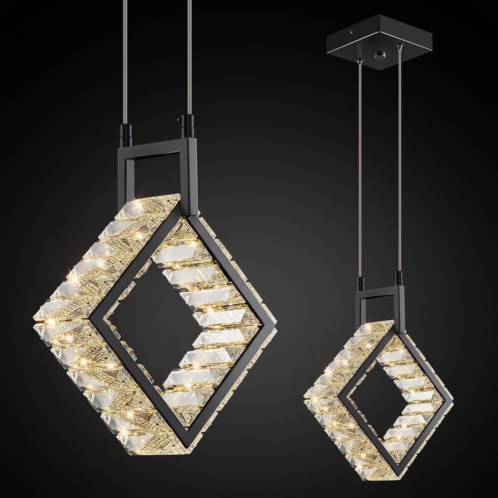 ダイニングライト ZHLWIN Home Lighting 12W 1-Light Black Square Modern Led Crystal
