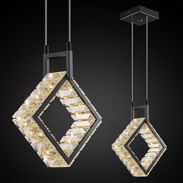 ZHLWIN Home Lighting 12W 1-Light Black Square Modern Led Crystal