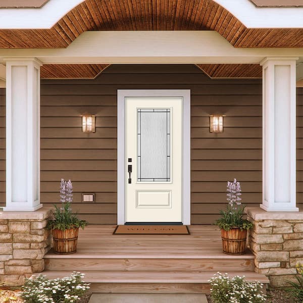 36 in. x 80 in. Right-Hand 3/4 Lite Decorative Glass Wendover Primed Fiberglass Prehung Front Door