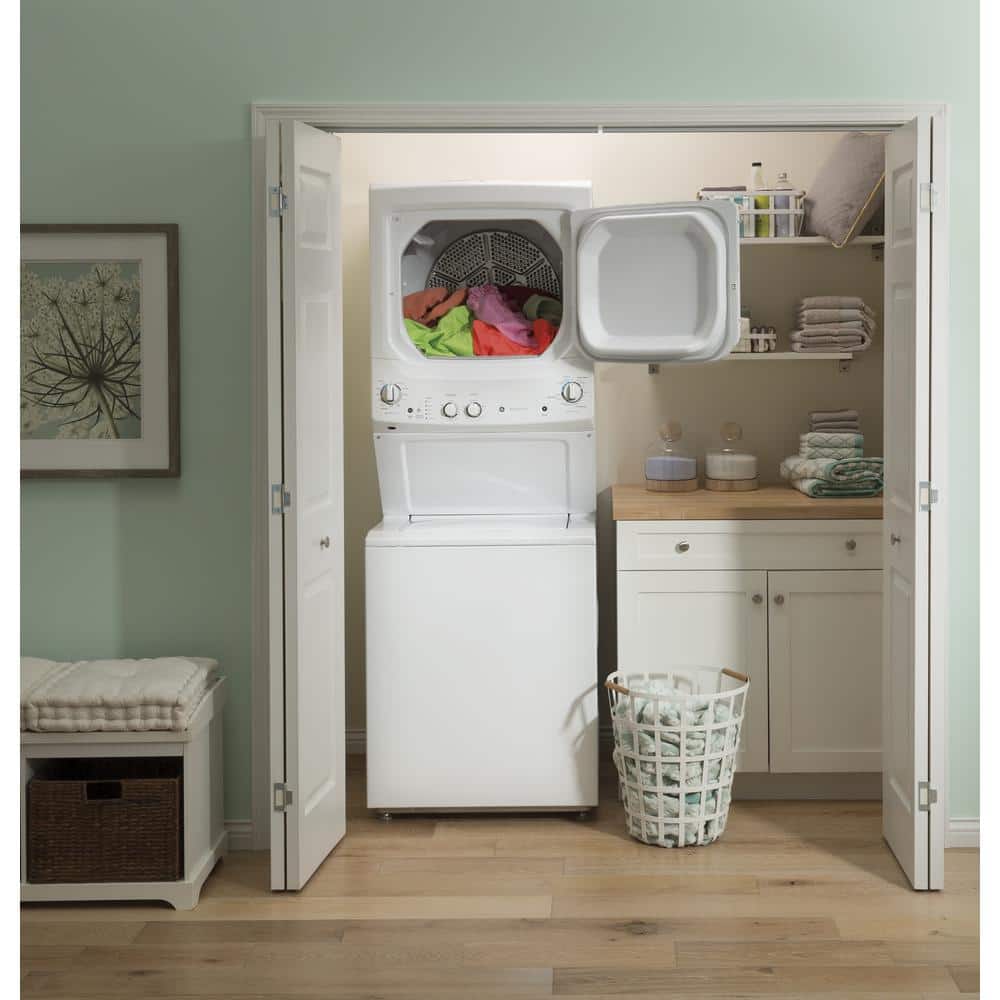 White Freestanding Electric Laundry Center with Stainless Steel Drums