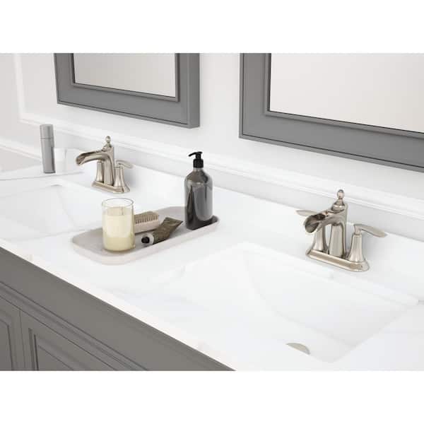 Aegean 4 in. Centerset 2-Handle Waterfall Spout Bathroom Faucet with Drain Kit Included in Brushed Nickel
