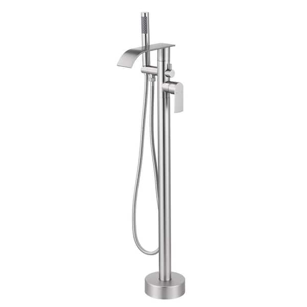 VEVETTA Single-Handle Waterfall Freestanding Tub Faucet with Handheld Shower in Brushed Nickel