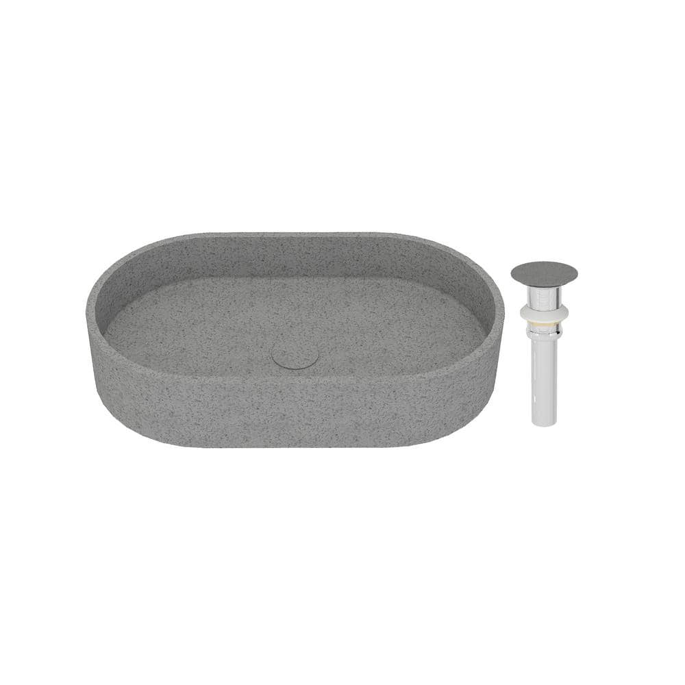 23.63 in. Oval Vessel Bathroom Sink with Pop-up Drain in Mottled Bluish Gray Cement -  Boyel Living, BLBR05005VS24MB