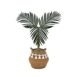 36 in. Green Artificial Golden Cane Palm Tree in Handmade Cotton and Jute Basket with Tassels DIY Kit