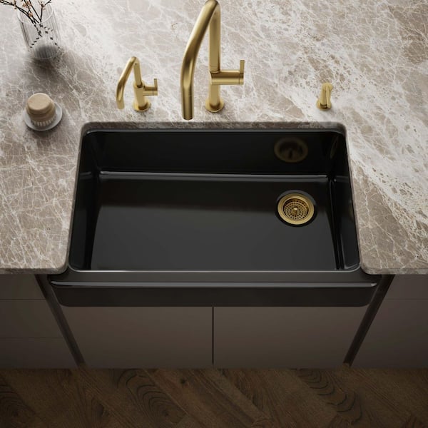 Whitehaven Undermount Farmhouse Apron Front Cast Iron 36 in. Single Basin Kitchen Sink in Black Black