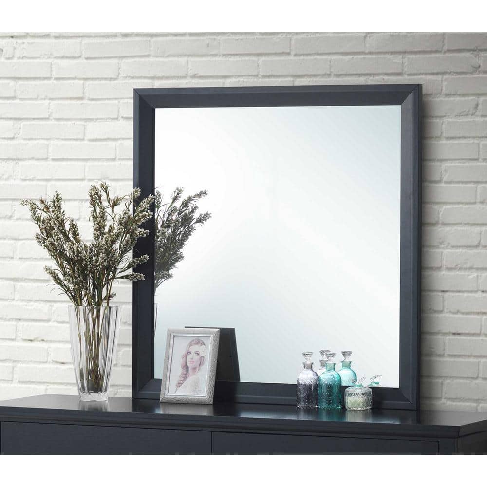 Classic Black 36" Square Wood Framed Dresser Mirror