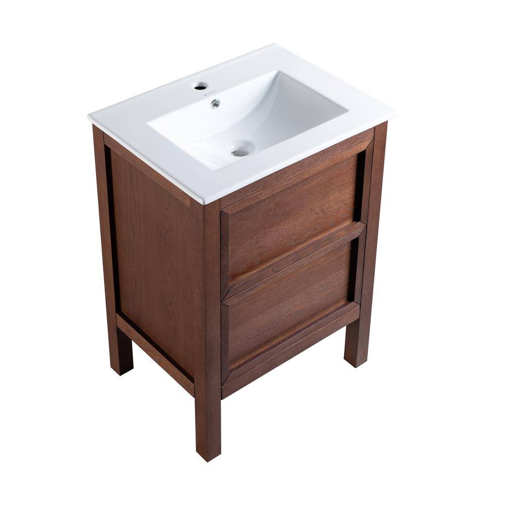 Nadar 24" Walnut Freestanding Bathroom Vanity with Ceramic Top