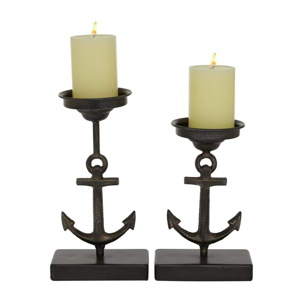 Litton Lane Black Metal Candle Holder (Set of 2) 37890 - The Home