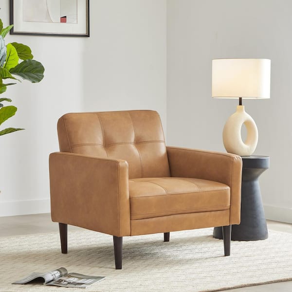 Atlas Cognac Brown Faux Leather Armchair