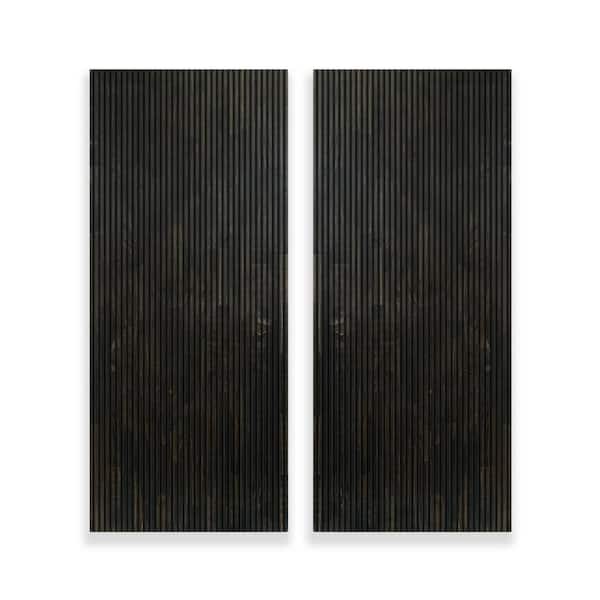 CALHOME 72 in. x 80 in. Japanese Series Pre Assemble Black Stained Pine Wood Interior Double Sliding Closet Doors