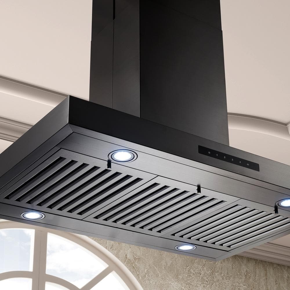 36" Black Stainless Steel Convertible Island Range Hood