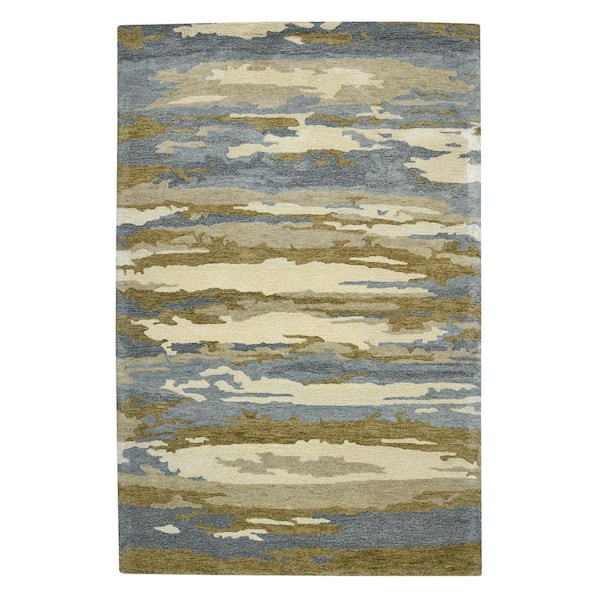 9 ft. x 13 ft. Light Blue Ivory And Brown Wool Abstract Hand Tufted Area Rug