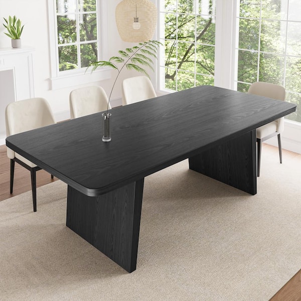 David Black Rectangle Wood 79 in. Double Pedestal Kitchen Table Double Dining Table Seats 8
