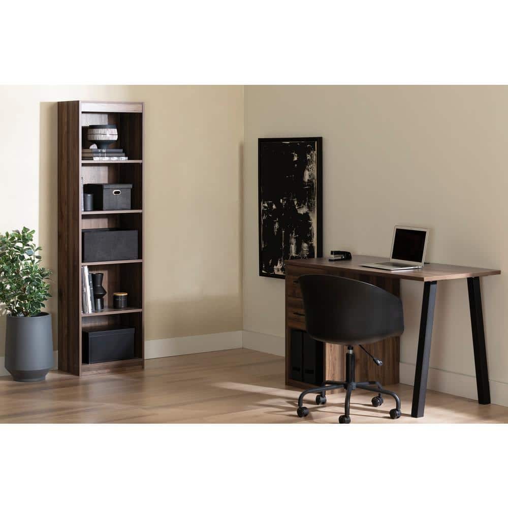 Natural Walnut Adjustable 5-Shelf Narrow Bookcase