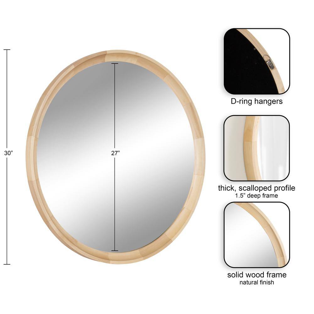 Hatherleigh 30" Natural Wood Round Bathroom Vanity Mirror