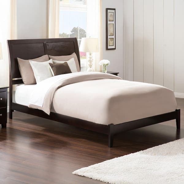 AFI Portland Espresso Dark Brown Solid Wood Queen Traditional Panel Bed with Open Footboard and Attachable Device Charger