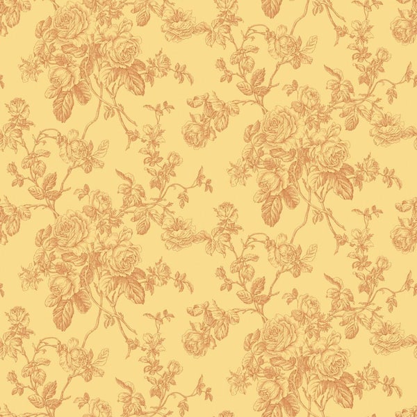 The Wallpaper Company 8 in. x 10 in. Yellow and Orange Lacey Rose Toile Wallpaper Sample