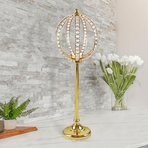 Large Gold Crystal Bead Decorative Ball Accent Piece Centerpiece Stand 31.5 in.