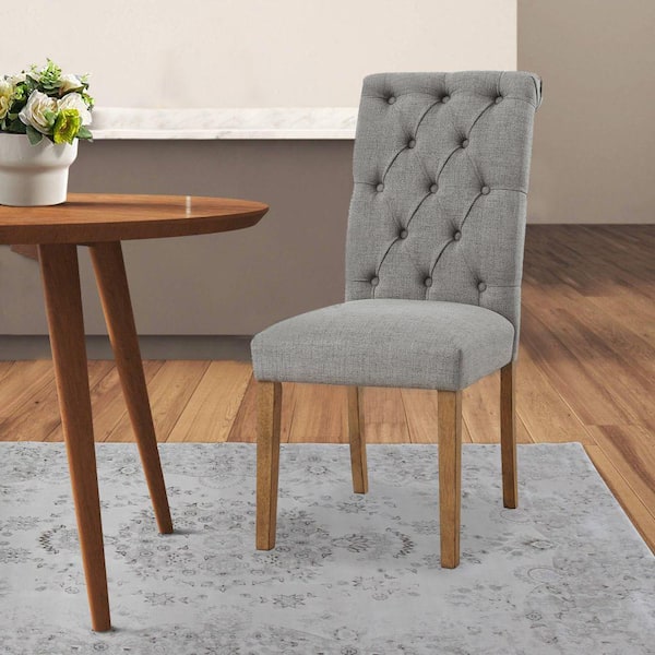 Benjara Gray and Brown Polyester Tufted Back Dining Chair (Set of 2)