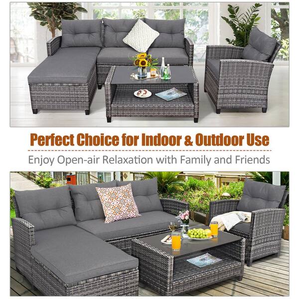 格安新品  Wicker Plastic 4-Piece Costway Outdoor with Set Sectional 邦楽