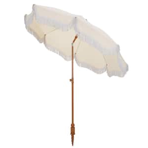 7 ft. Metal Beach Umbrella in White with Tassel Design and Cover Carry Bag
