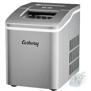 9 in. W 26 lbs./24-Hour Countertop Portable Ice Maker Self-cleaning wit-Hour Scoop in Silver