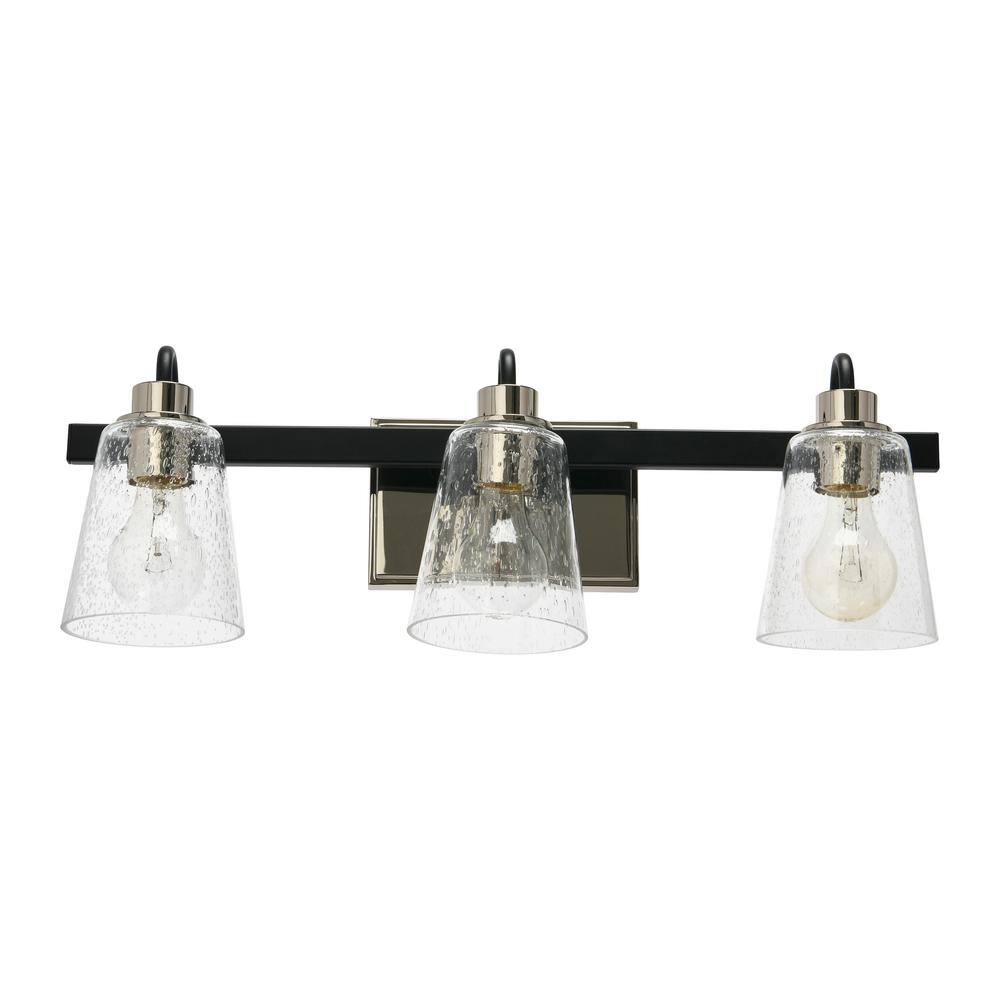 Robert Stevenson Lighting Jameson 22 in. 3Light Matte Black and Polished Nickel Vanity Light