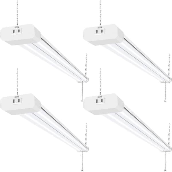 4 ft. 42-Watt Equivalent LED White Shop Light (4-Pack), Power Cord with Pull Chain Switch for Garages, Workshops, ETL