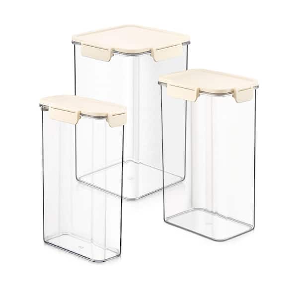 Stackable Plastic Food Storage Container with Lids (3 Pack), Clear Airtight Pantry Canister for Kitchen Organization