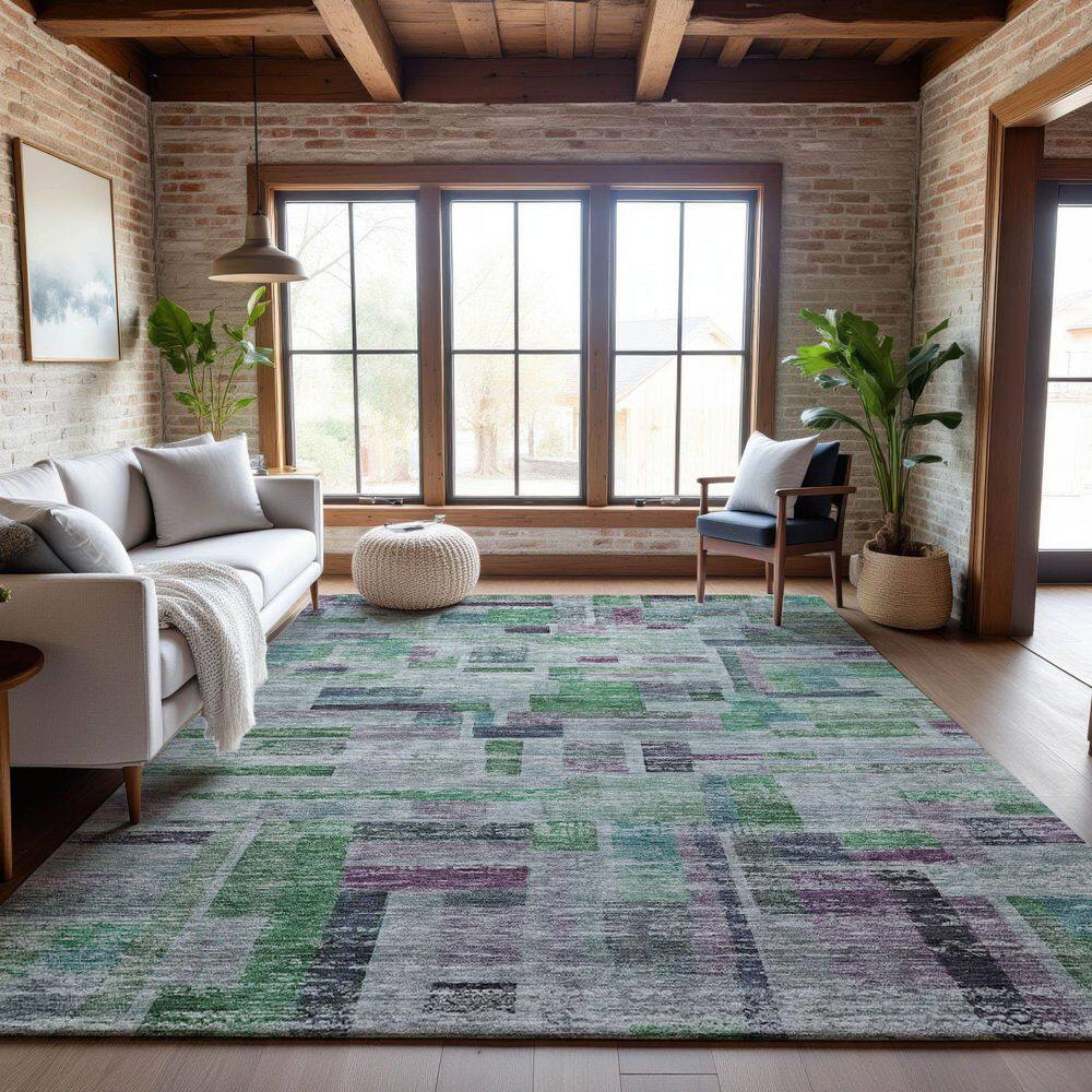 Mayfield Premium Machine Washable Abstract AMF1090 Aloe 5 ft. x 7 ft. 6 in. Area Rug price history on PriceWatchPro