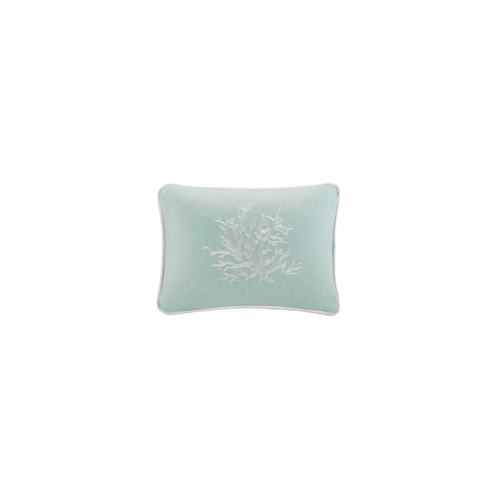Aqua and White Cotton Embroidered Nautical Throw Pillow
