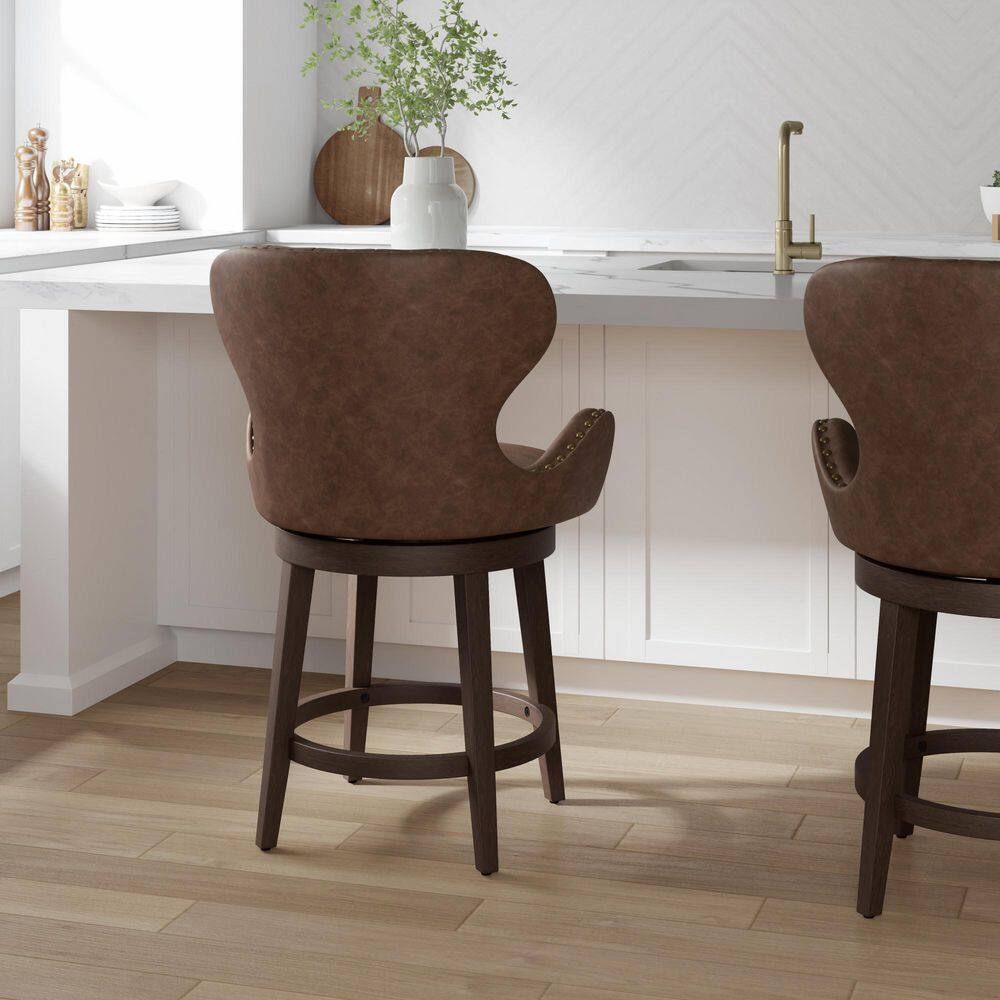 Mid-City 26" Brown Faux Leather Swivel Counter Stool