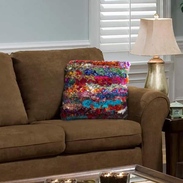 Unbranded Felicity Multi-Color 26 in. x 26 in. Chindi Decorative Floor Pillow