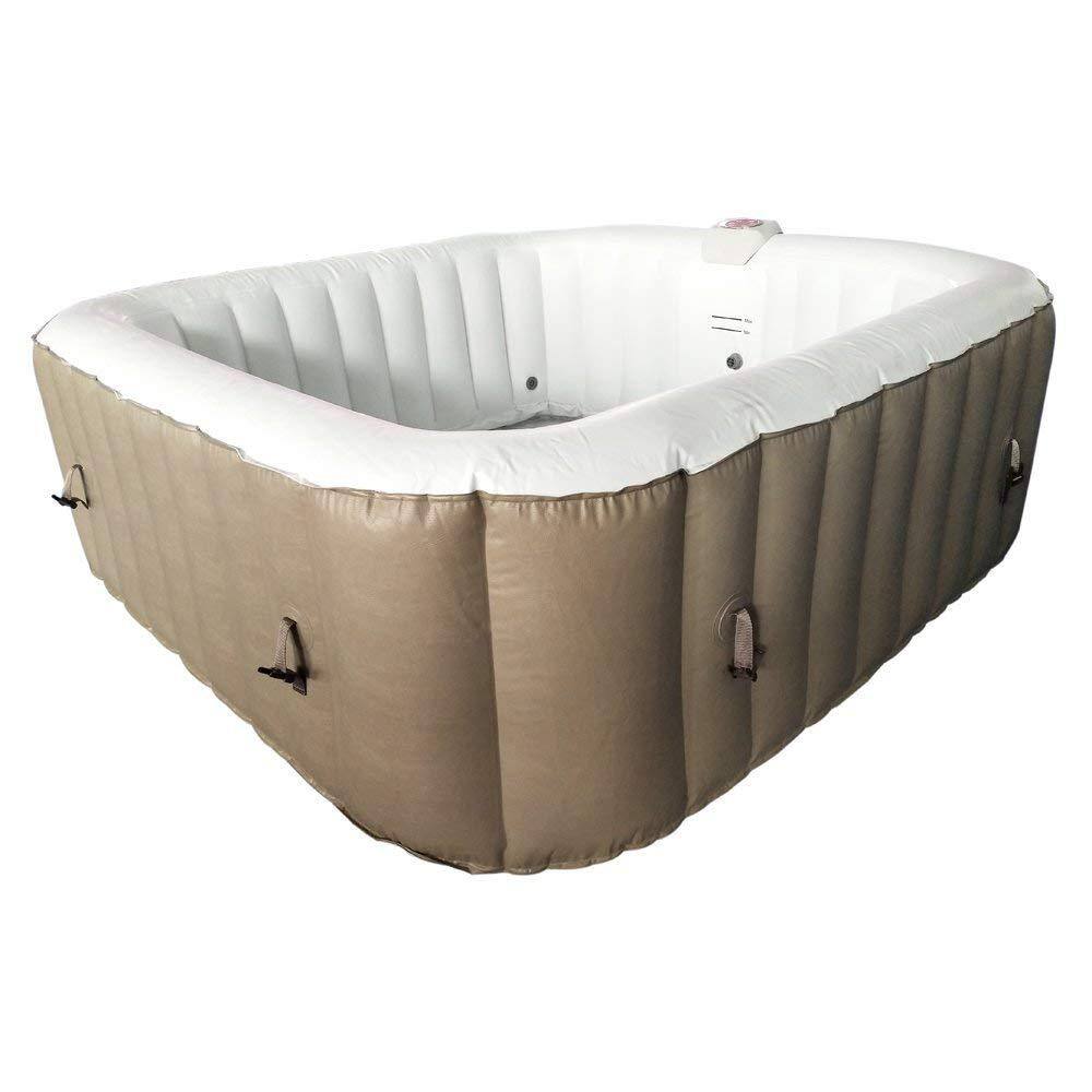 Brown and White 6-Person Square Inflatable Hot Tub Spa with Cover