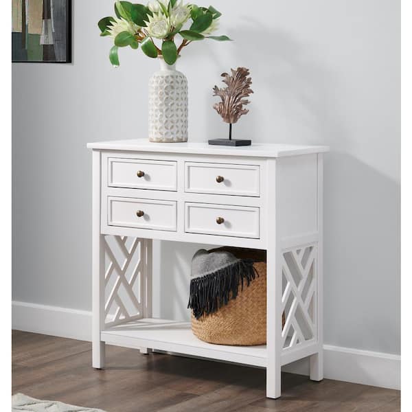Alaterre Furniture Coventry 32 in. White Standard Rectangle Wood Console Table with 4-Drawers