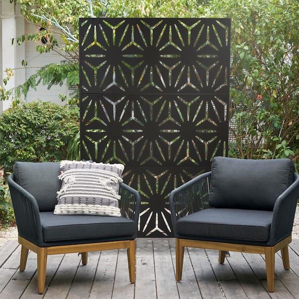 Seafuloy 76''H x 47.2''W Decorative Privacy Screen Panel Outdoor Metal Patio Fence Rectangle Black