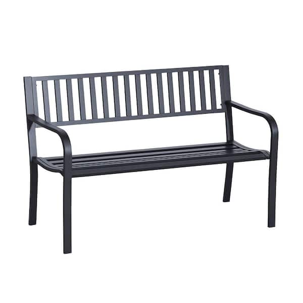 Outdoor Garden Bench, Metal Patio Bench in Black