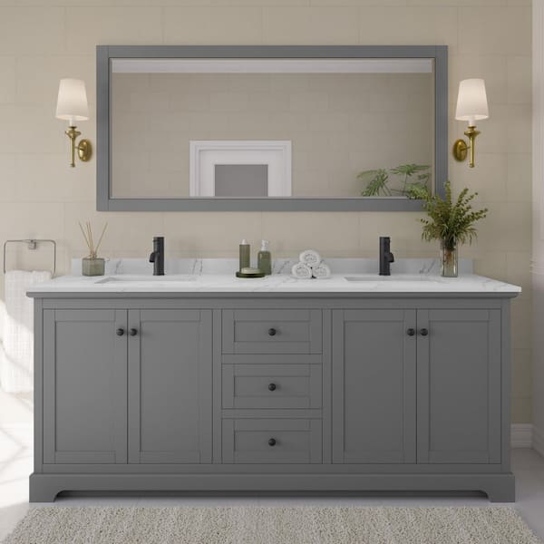 Avery 80 in. W x 22 in. D x 35 in. H Double Bath Vanity in Dark Gray with Giotto Quartz Top