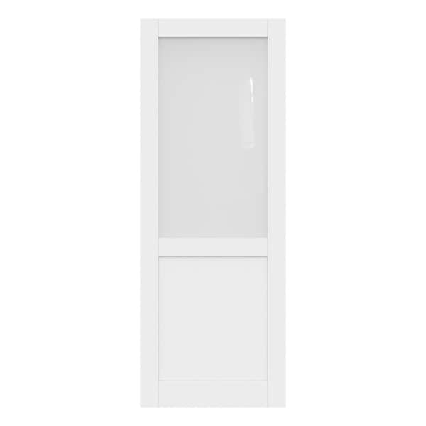 ARK DESIGN 36 in. x 96 in. 1/2 Lite Tempered Frosted Glass White Primed Solid Core MDF Interior Door Slab