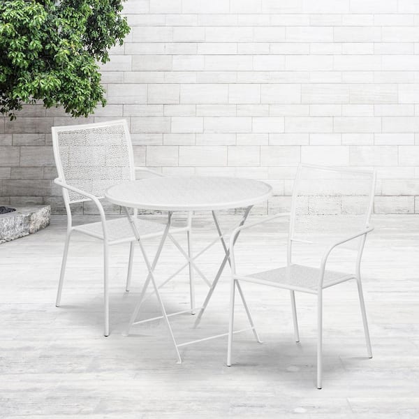 Carnegy Avenue White 3-Piece Metal Round Outdoor Bistro Set