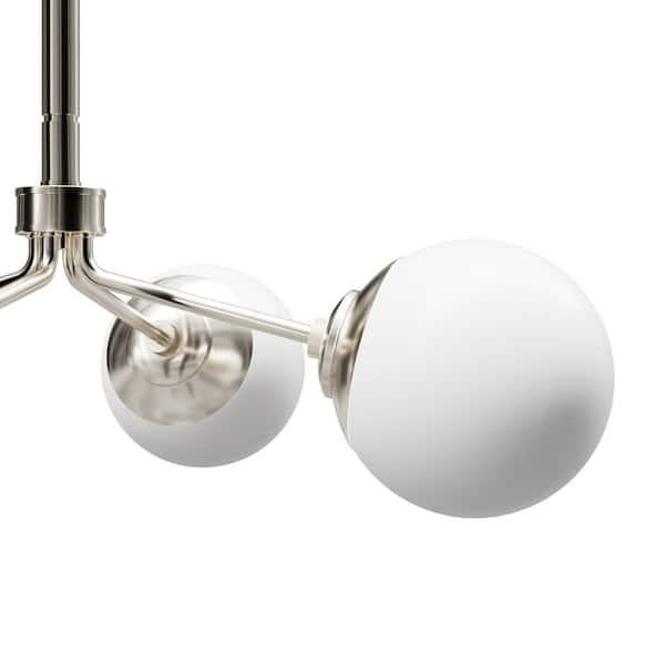 Hunter Hepburn 4-Light Brushed Nickel Branch Chandelier with Cased White Glass Shades